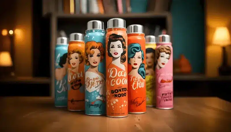 The image of vibrantly designed cans with a consistent retro style highlights the importance of brand identity and how maintaining a cohesive design across all products strengthens recognition.