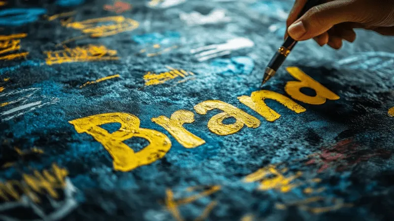 The image showcases the word "Brand" being hand-painted, highlighting the significance of typography in shaping brand perception.