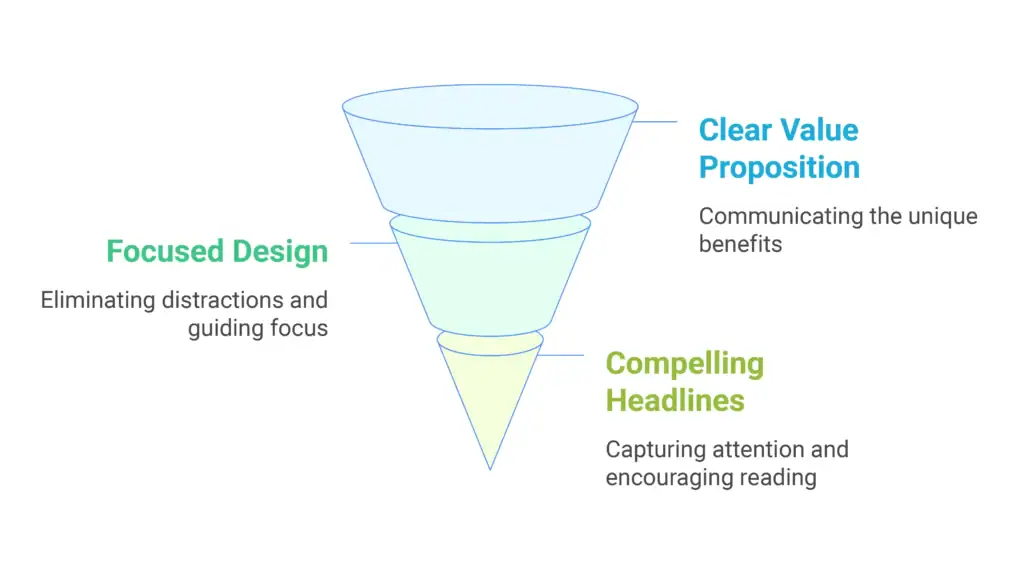 Circular infographic showing landing page optimization goals like personalization and conversion rate optimization.
