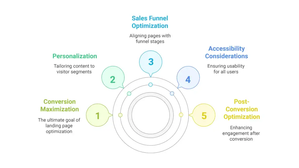 Diagram of common mistakes in landing page optimization such as poor user experience and ignoring mobile performance.