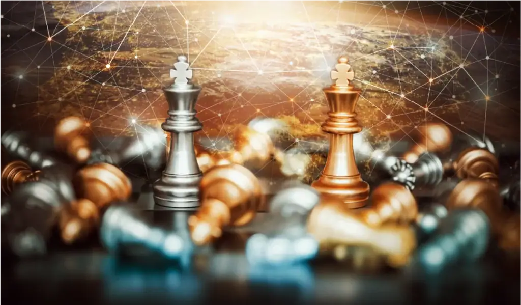 Chess pieces representing strategic competition.